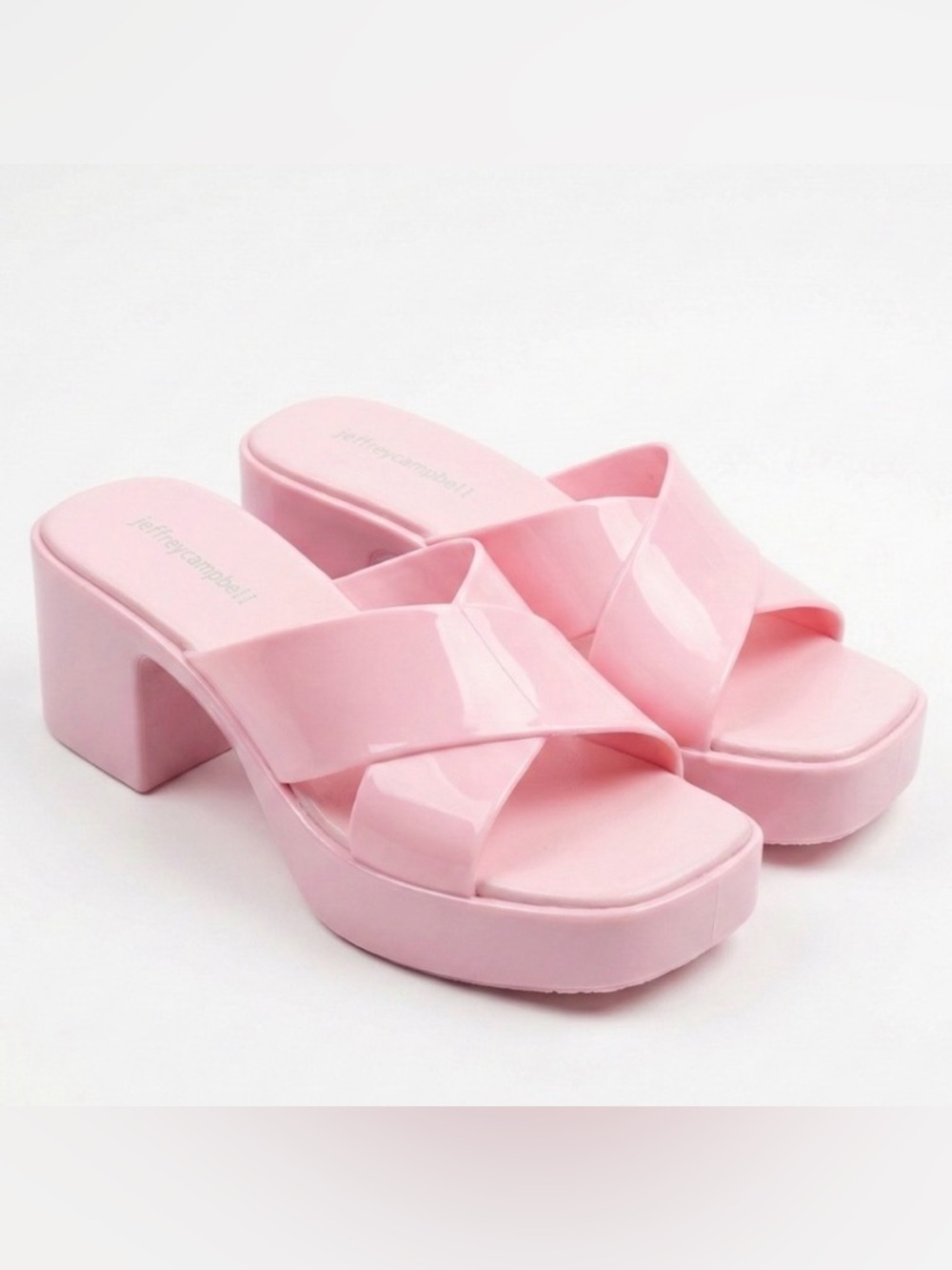 JEFFREY CAMPBELL Pink Jelly Platform Slide Sandals Retro Y2K Mules Block Heel 7
